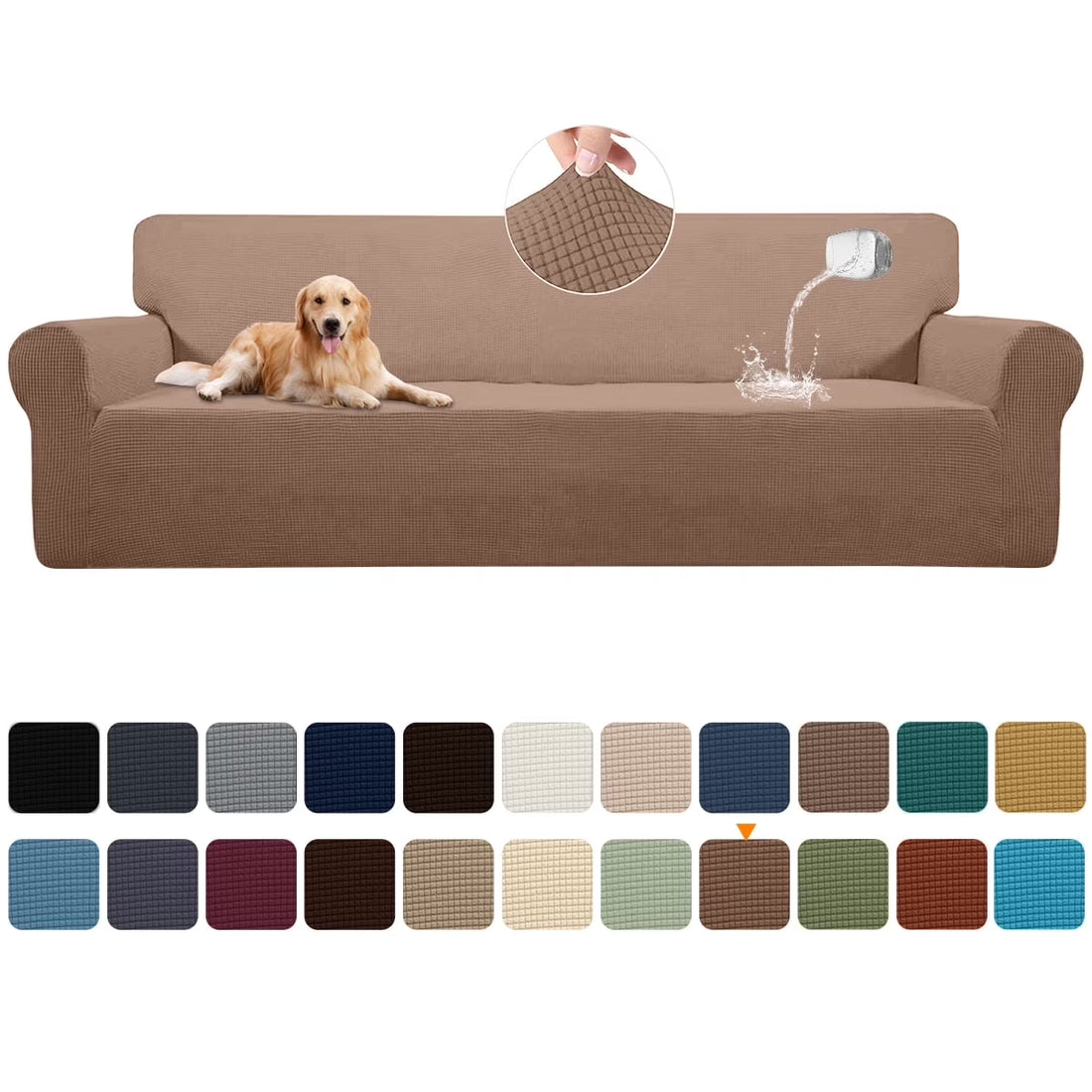 100% Waterproof Sofa Cover Non Slip Couch Cover Stretch Slipcover Leakproof Couch Protector for Kids Dogs Cats Pets, Light Coffee, Oversized Sofa