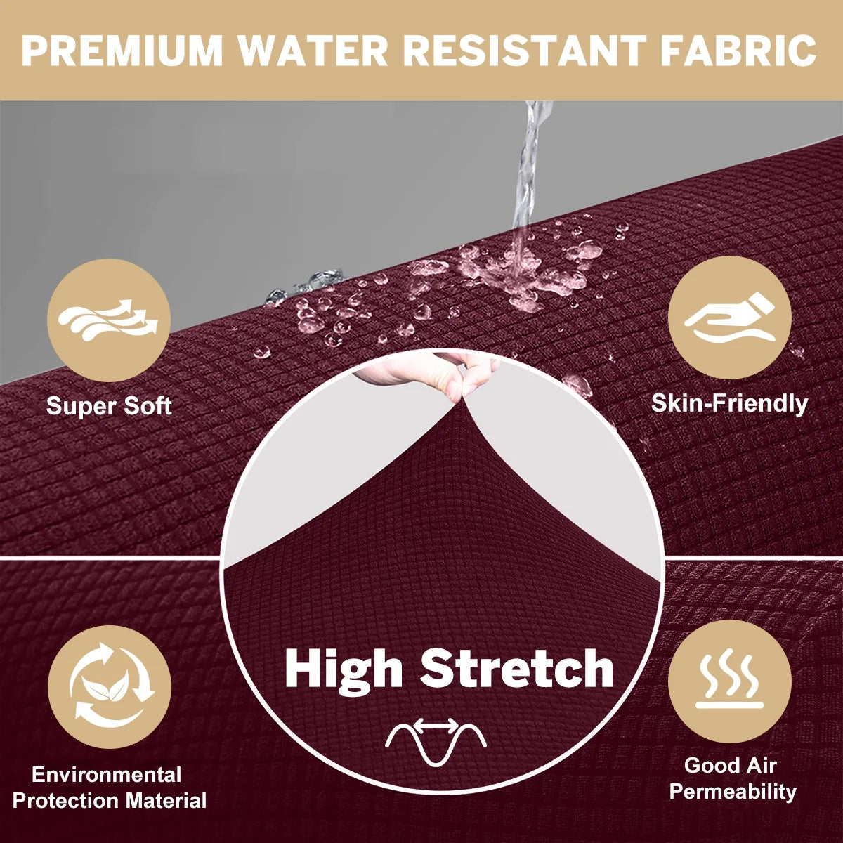 100% Waterproof Sofa Cover Non Slip Couch Cover Stretch Slipcover Leakproof Couch Protector for Kids Dogs Cats Pets, Wine Red, Sofa