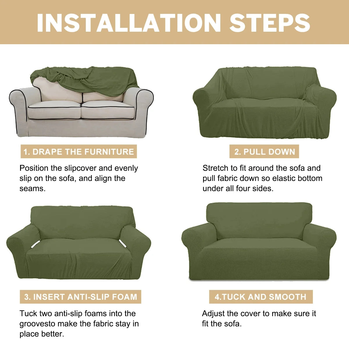 100% Waterproof Sofa Cover Non Slip Couch Cover Stretch Slipcover Leakproof Couch Protector for Kids Dogs Cats Pets, Olive Green, Sofa