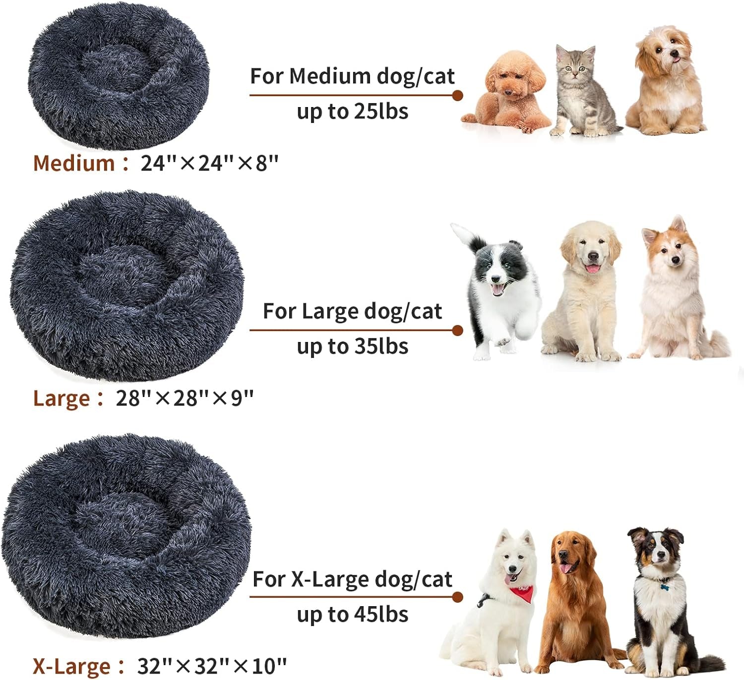 Calming Dog Bed and Cat Bed, anti Anxiety Pet Bed Dog Mat round Fluffy Dog Bed for Large Pets, Cat Beds for Indoor Cats, Comfortable Warm and Washable Dog Beds for Large Dogs (24"/28"/32")