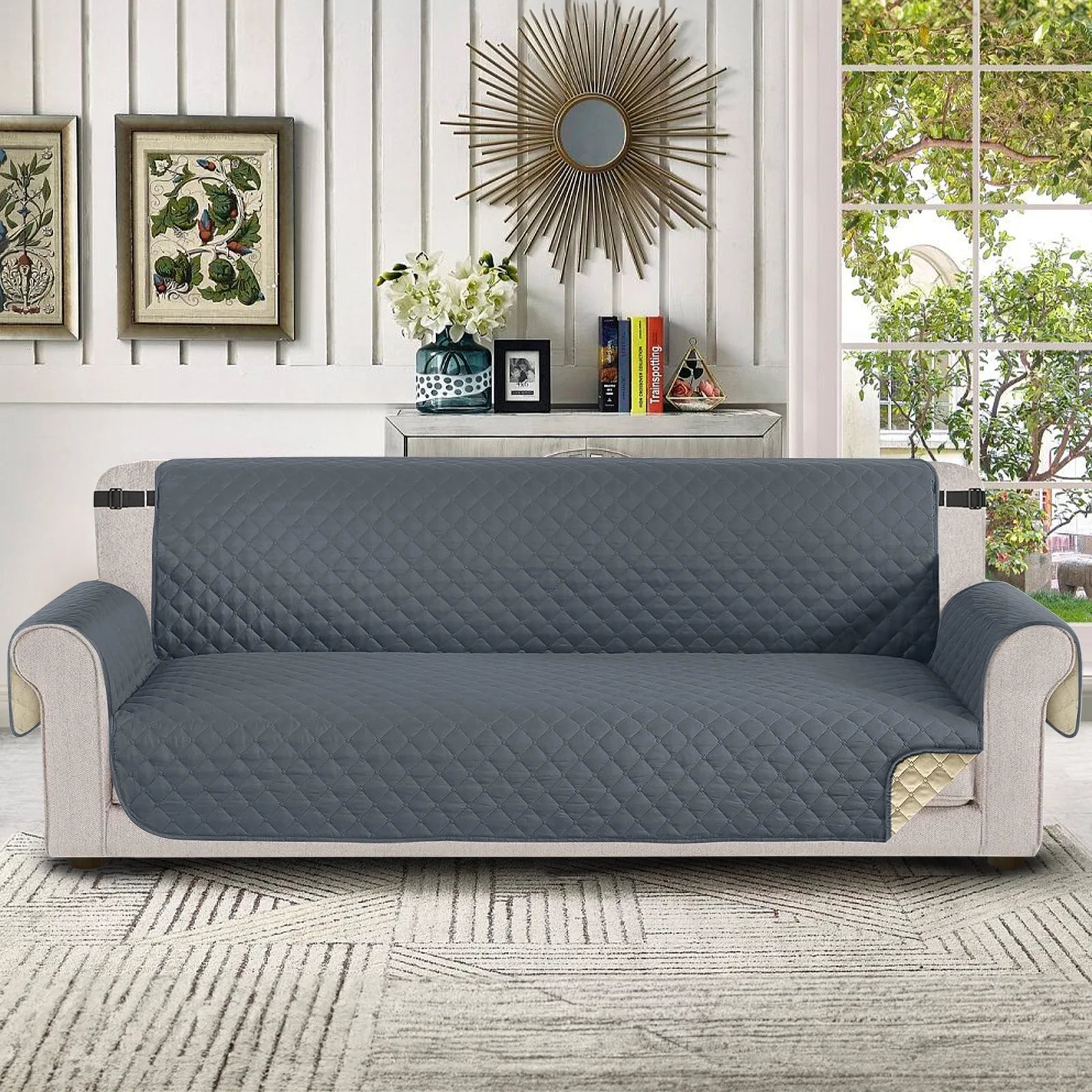 100% Waterproof Sofa Cover Non Slip Couch Cover Machine Washable Slipcover Leakproof Furniture Protector for Dogs Kids Pets, Dark Gray, Sofa - PetOhPets