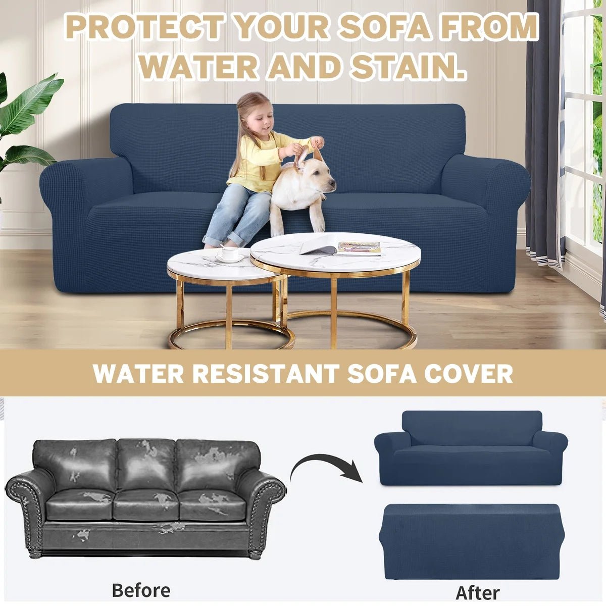 100% Waterproof Sofa Cover Non Slip Couch Cover Stretch Slipcover Leakproof Couch Protector for Kids Dogs Cats Pets, Aegean Blue, Chair - PetOhPets