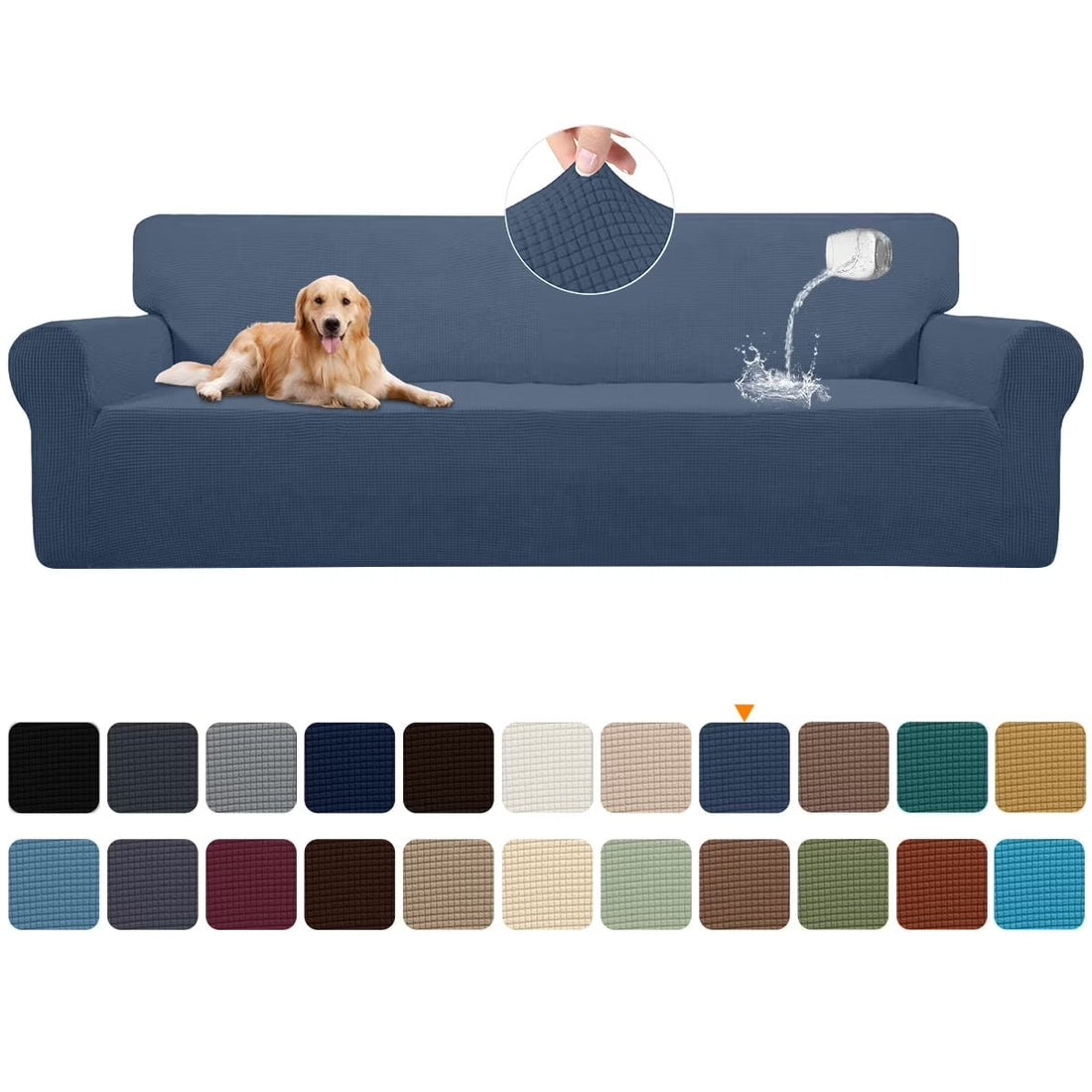 100% Waterproof Sofa Cover Non Slip Couch Cover Stretch Slipcover Leakproof Couch Protector for Kids Dogs Cats Pets, Aegean Blue, Oversized Sofa - PetOhPets