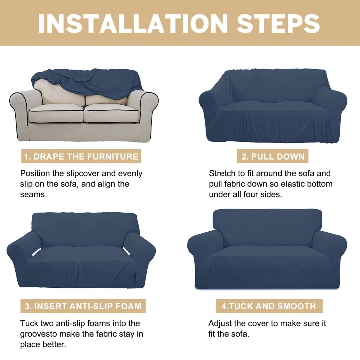100% Waterproof Sofa Cover Non Slip Couch Cover Stretch Slipcover Leakproof Couch Protector for Kids Dogs Cats Pets, Aegean Blue, Oversized Sofa - PetOhPets