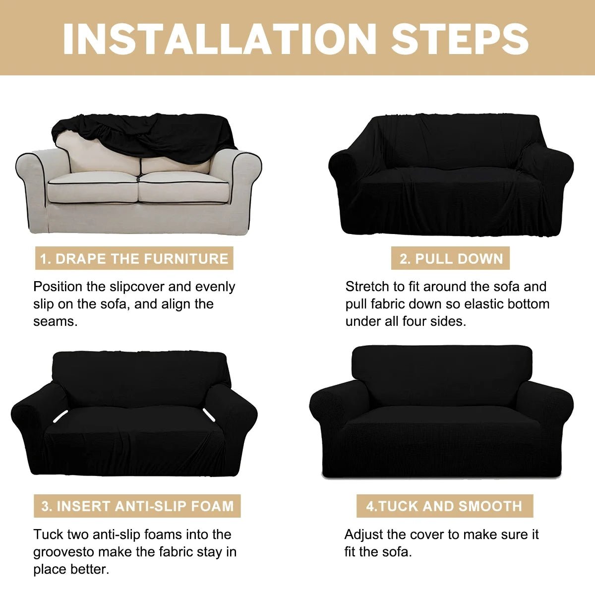 100% Waterproof Sofa Cover Non Slip Couch Cover Stretch Slipcover Leakproof Couch Protector for Kids Dogs Cats Pets, Black, Loveseat - PetOhPets