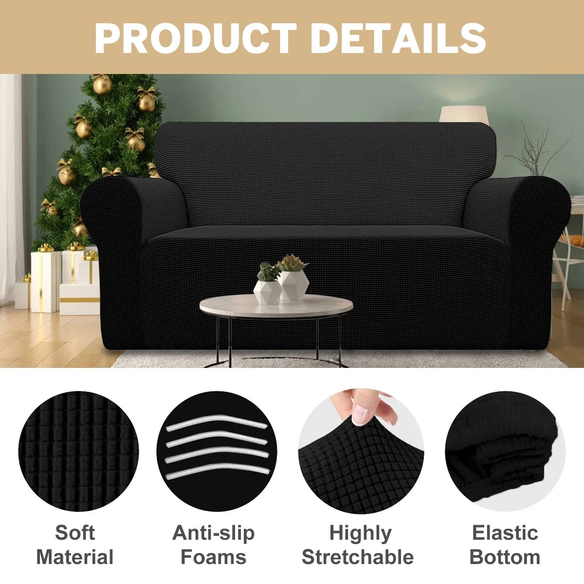 100% Waterproof Sofa Cover Non Slip Couch Cover Stretch Slipcover Leakproof Couch Protector for Kids Dogs Cats Pets, Black, Loveseat - PetOhPets