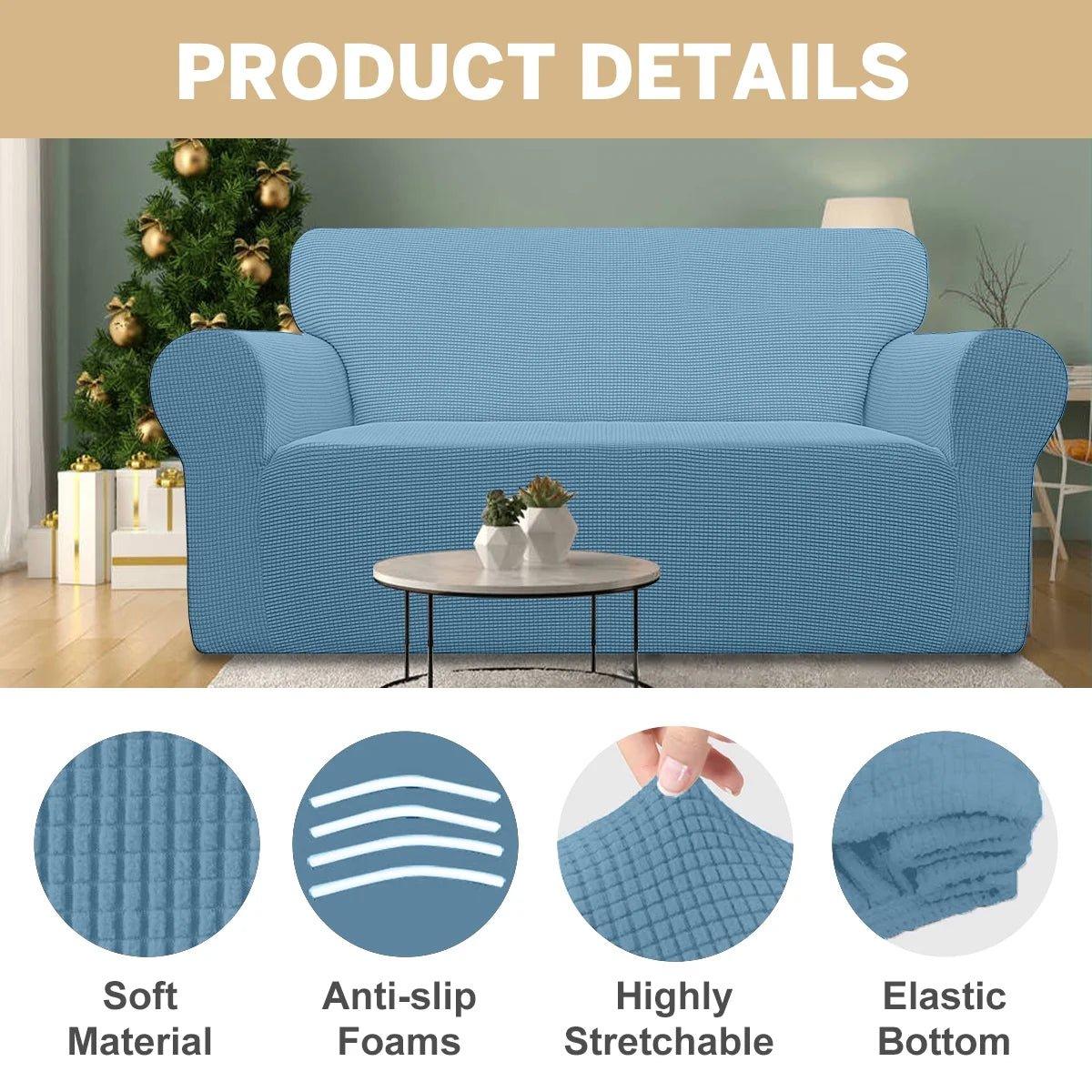 100% Waterproof Sofa Cover Non Slip Couch Cover Stretch Slipcover Leakproof Couch Protector for Kids Dogs Cats Pets, Dust Blue, Sofa - PetOhPets
