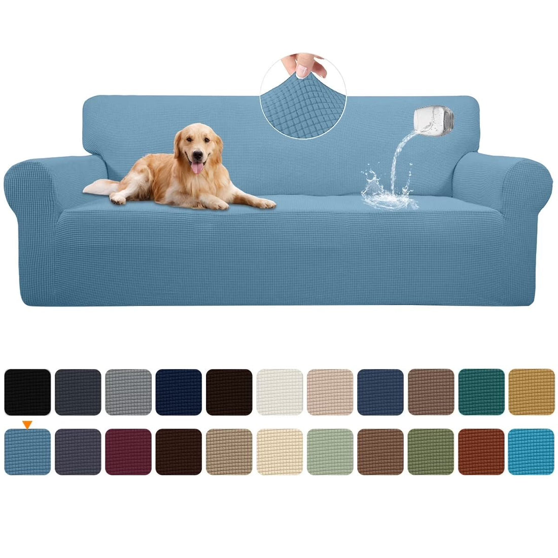 100% Waterproof Sofa Cover Non Slip Couch Cover Stretch Slipcover Leakproof Couch Protector for Kids Dogs Cats Pets, Dust Blue, Sofa - PetOhPets