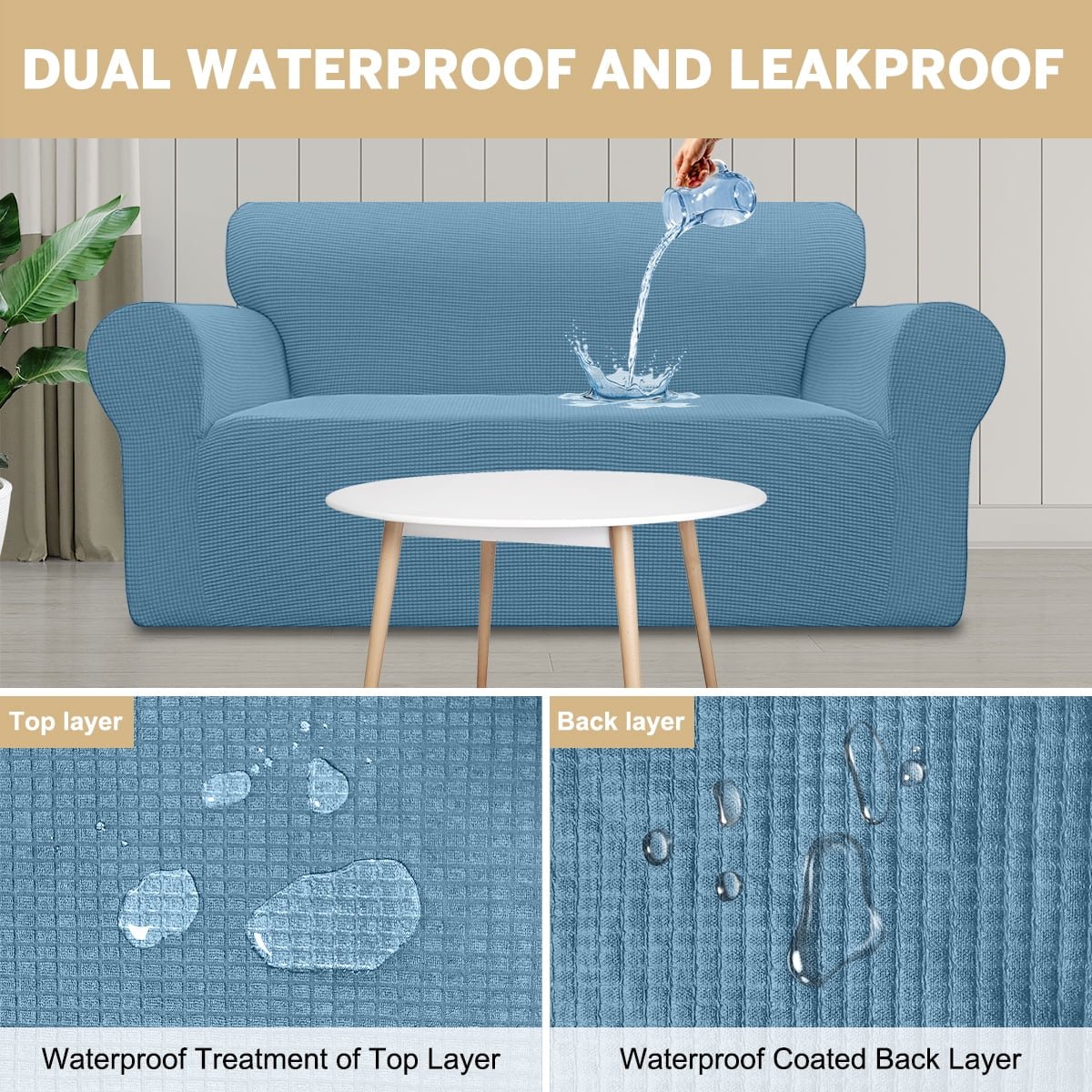 100% Waterproof Sofa Cover Non Slip Couch Cover Stretch Slipcover Leakproof Couch Protector for Kids Dogs Cats Pets, Dust Blue, Sofa - PetOhPets