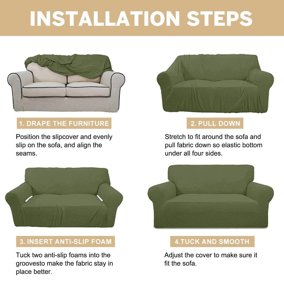 100% Waterproof Sofa Cover Non Slip Couch Cover Stretch Slipcover Leakproof Couch Protector for Kids Dogs Cats Pets, Olive Green, Sofa - PetOhPets