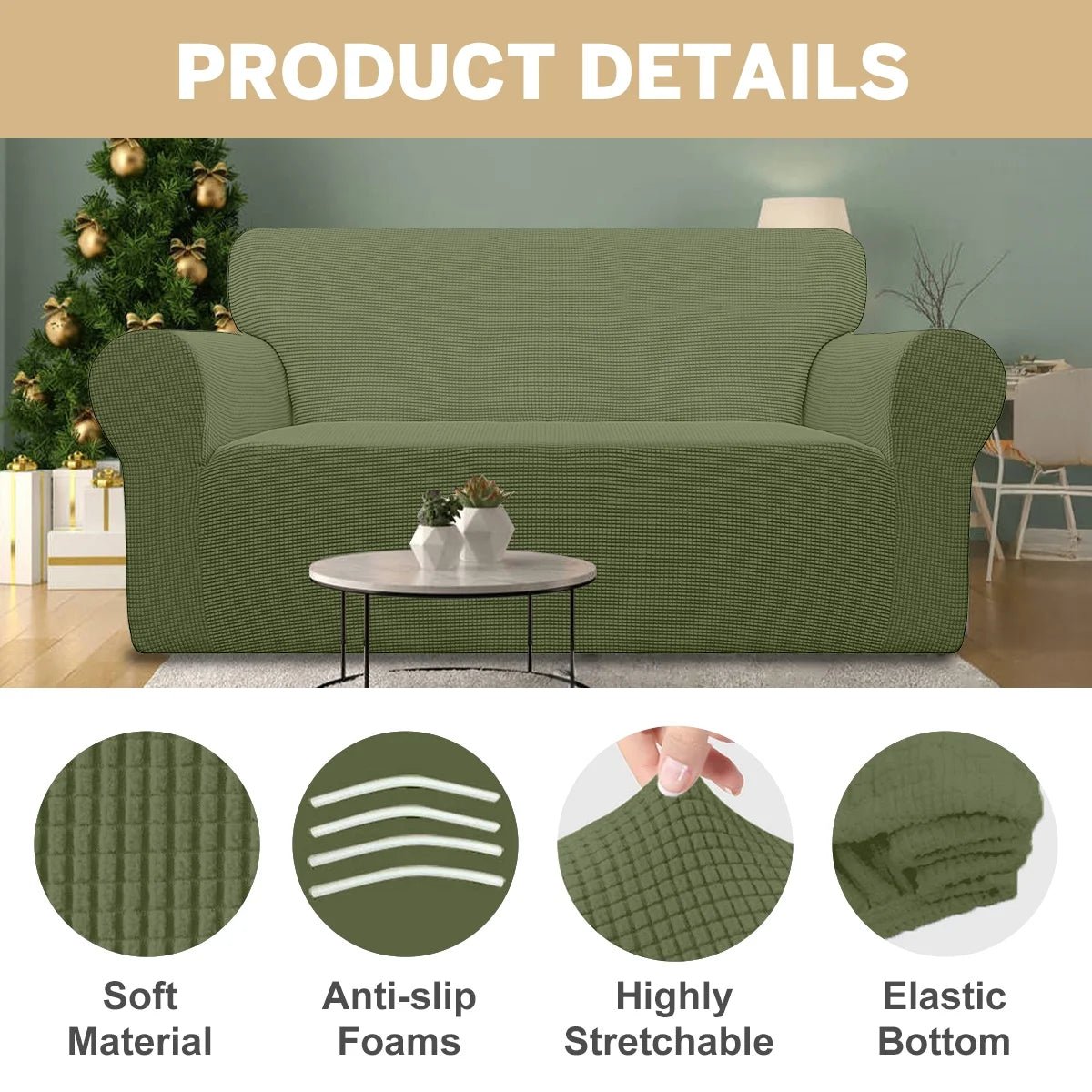 100% Waterproof Sofa Cover Non Slip Couch Cover Stretch Slipcover Leakproof Couch Protector for Kids Dogs Cats Pets, Olive Green, Sofa - PetOhPets