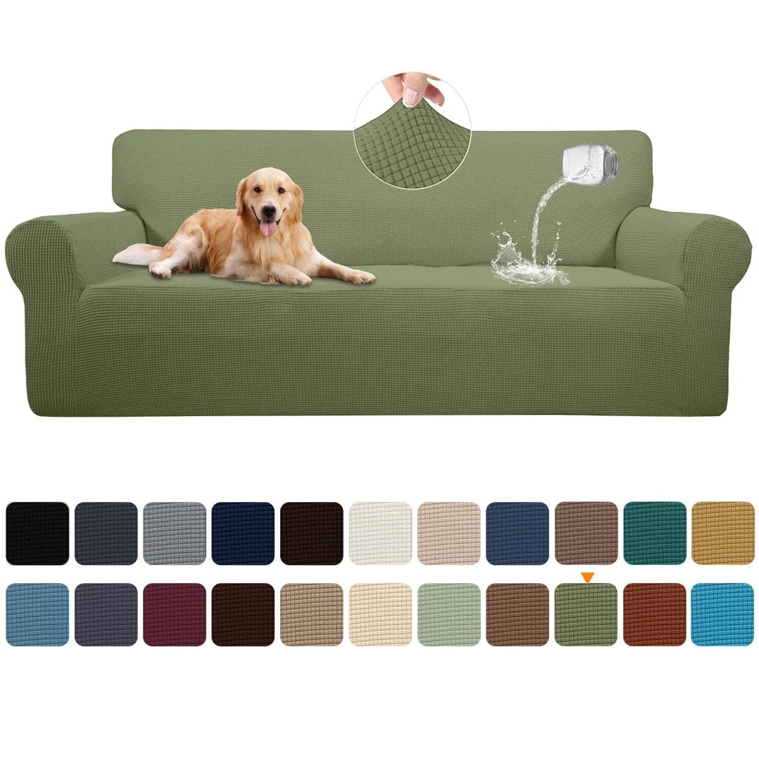 100% Waterproof Sofa Cover Non Slip Couch Cover Stretch Slipcover Leakproof Couch Protector for Kids Dogs Cats Pets, Olive Green, Sofa - PetOhPets