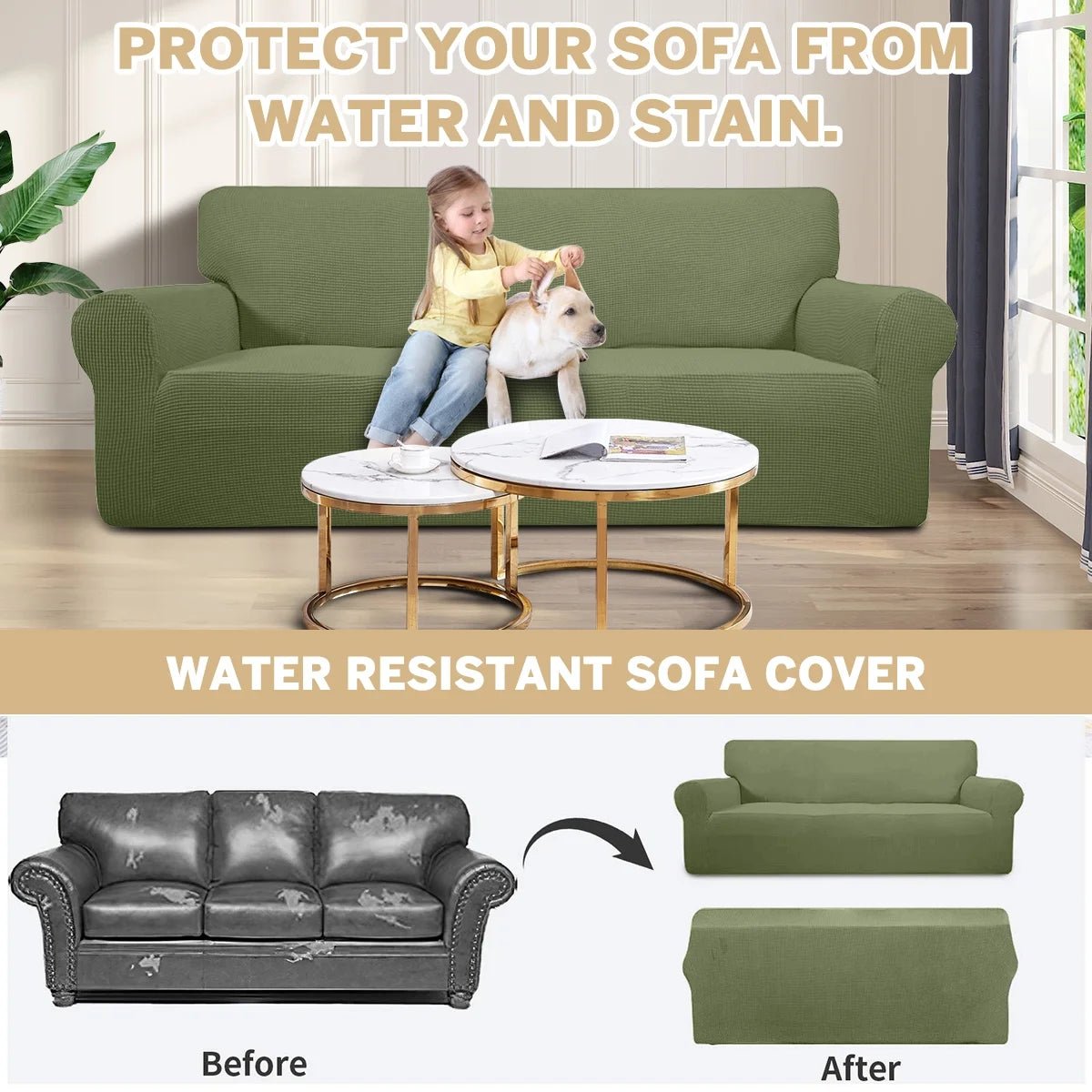 100% Waterproof Sofa Cover Non Slip Couch Cover Stretch Slipcover Leakproof Couch Protector for Kids Dogs Cats Pets, Olive Green, Sofa - PetOhPets