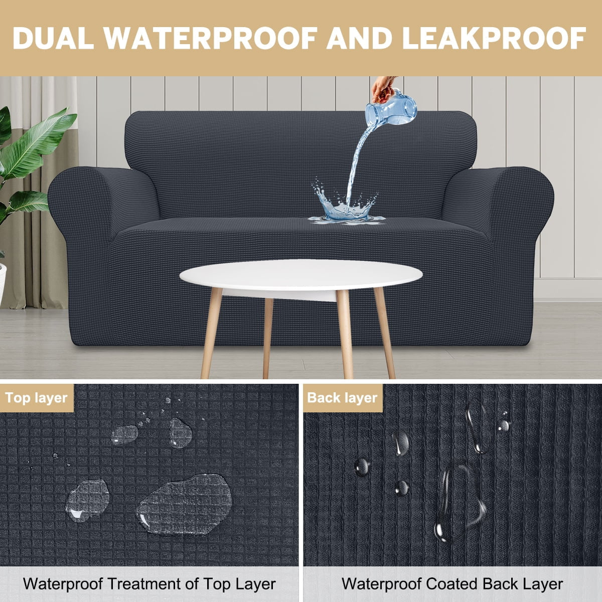 100% Waterproof Sofa Cover – Non - Slip Couch Protector for Kids, Dogs & Pets – Stretchable, Leakproof Loveseat Slipcover in Dark Gray - PetOhPets