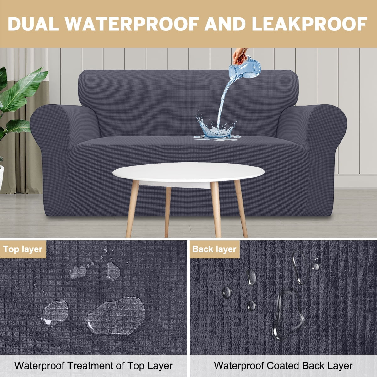 100% Waterproof Sofa Cover – Non - Slip Couch Protector for Kids, Dogs & Pets – Stretchable, Leakproof Slipcover for Chairs in Gray - PetOhPets