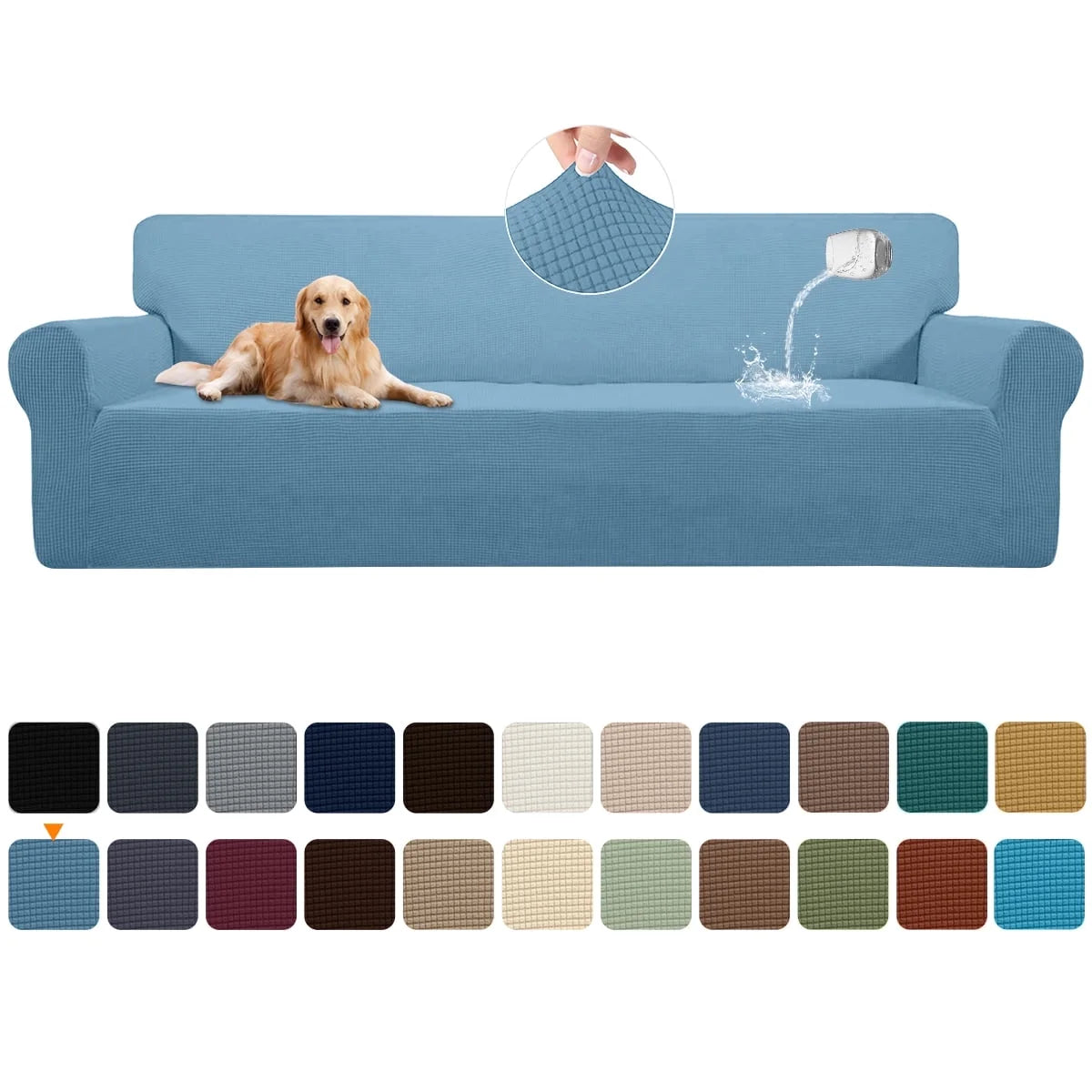 100% Waterproof Sofa Cover Non Slip Couch Cover Stretch Slipcover Leakproof Couch Protector for Kids Dogs Cats Pets, Dust Blue, Oversized Sofa