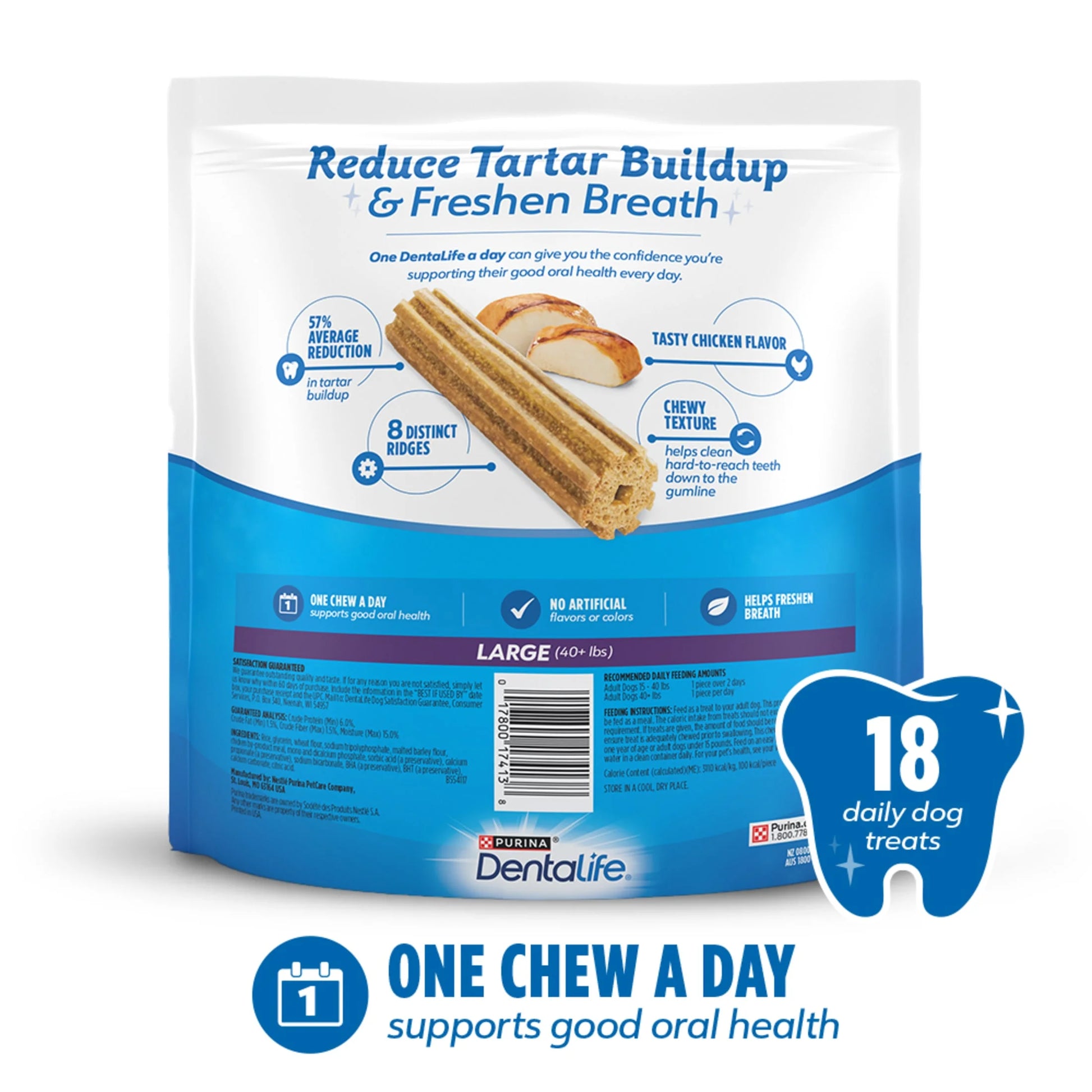 Daily oral care dog treats by Purina DentaLife for large breeds