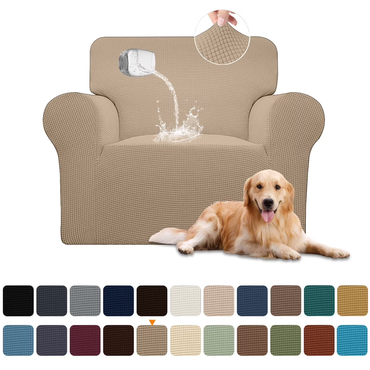 100% Waterproof Sofa Cover Non Slip Couch Cover Stretch Slipcover Leakproof Couch Protector for Kids Dogs Cats Pets, Leather Color, Chair