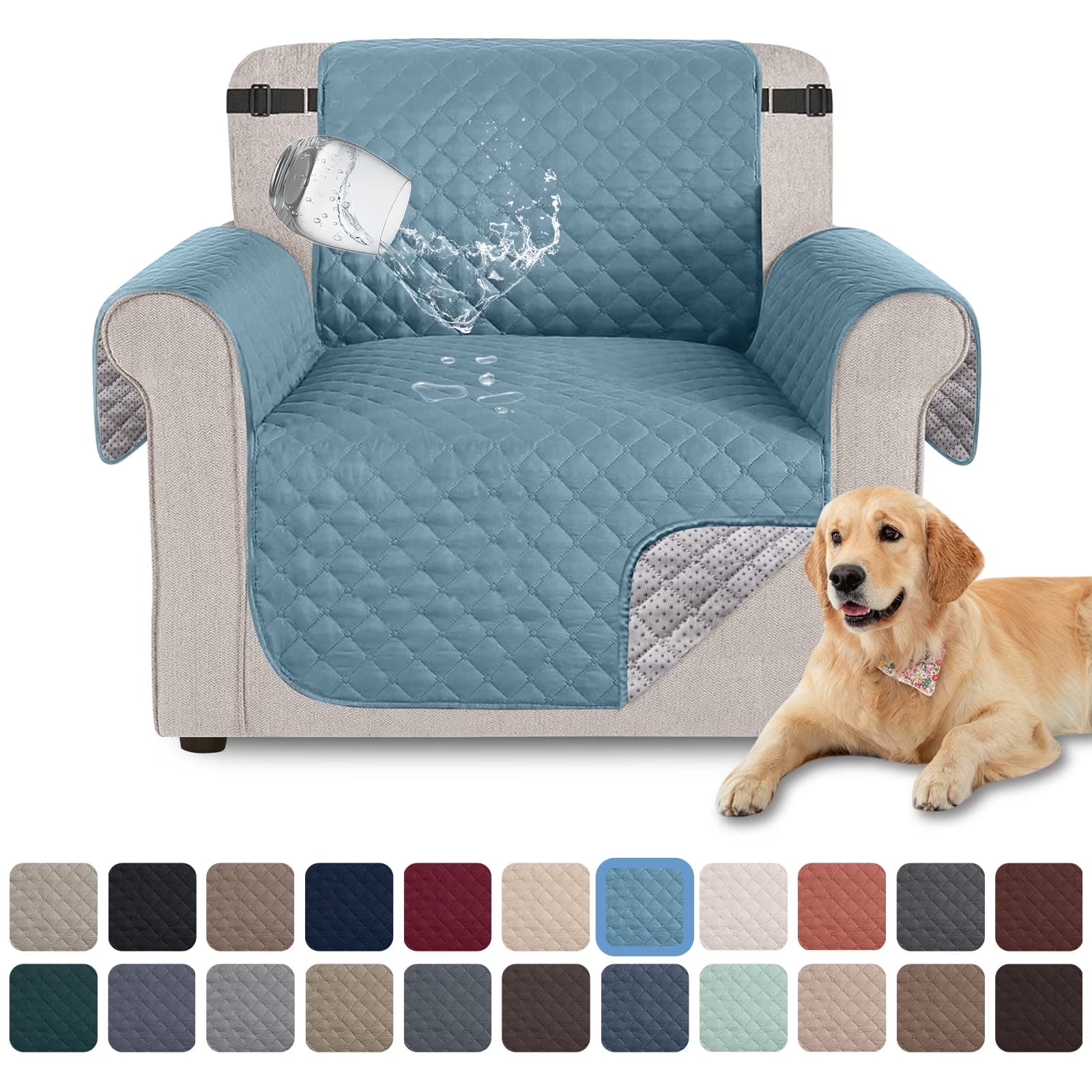 100% Waterproof Sofa Cover anti Slip Couch Cover Machine Washable Slipcover Leakproof Furniture Protector for Dogs Kids Pets, Light Blue, Chair