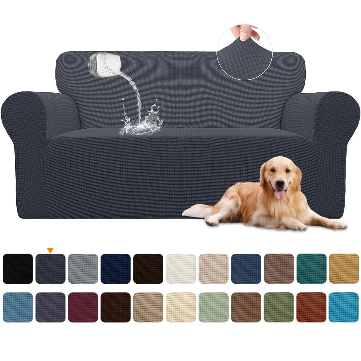 100% Waterproof Sofa Cover Non Slip Couch Cover Stretch Slipcover Leakproof Couch Protector for Kids Dogs Cats Pets, Dark Gray, Loveseat