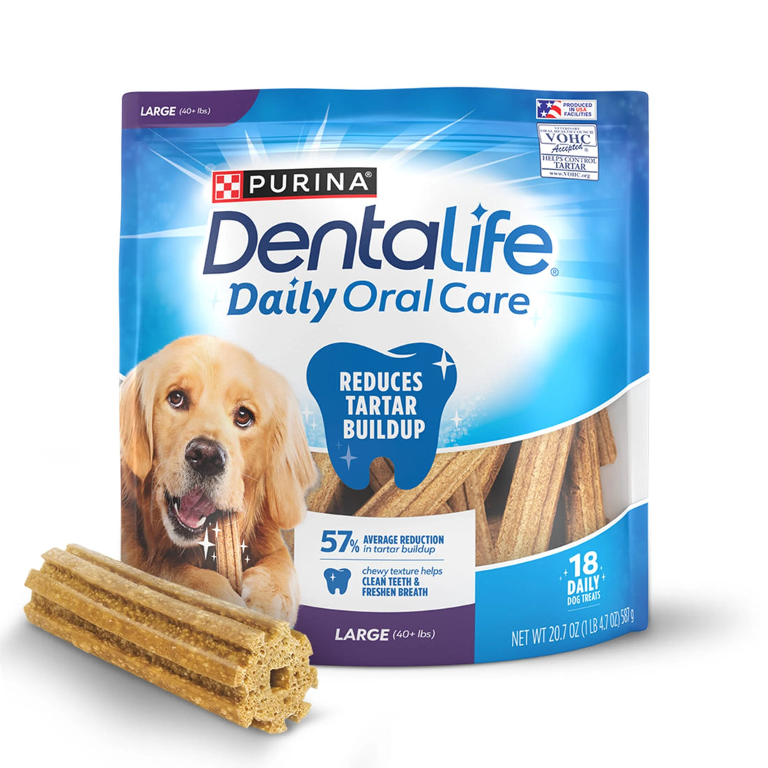 Purina DentaLife large dog dental treats with chicken flavor in 20.7 oz pouch