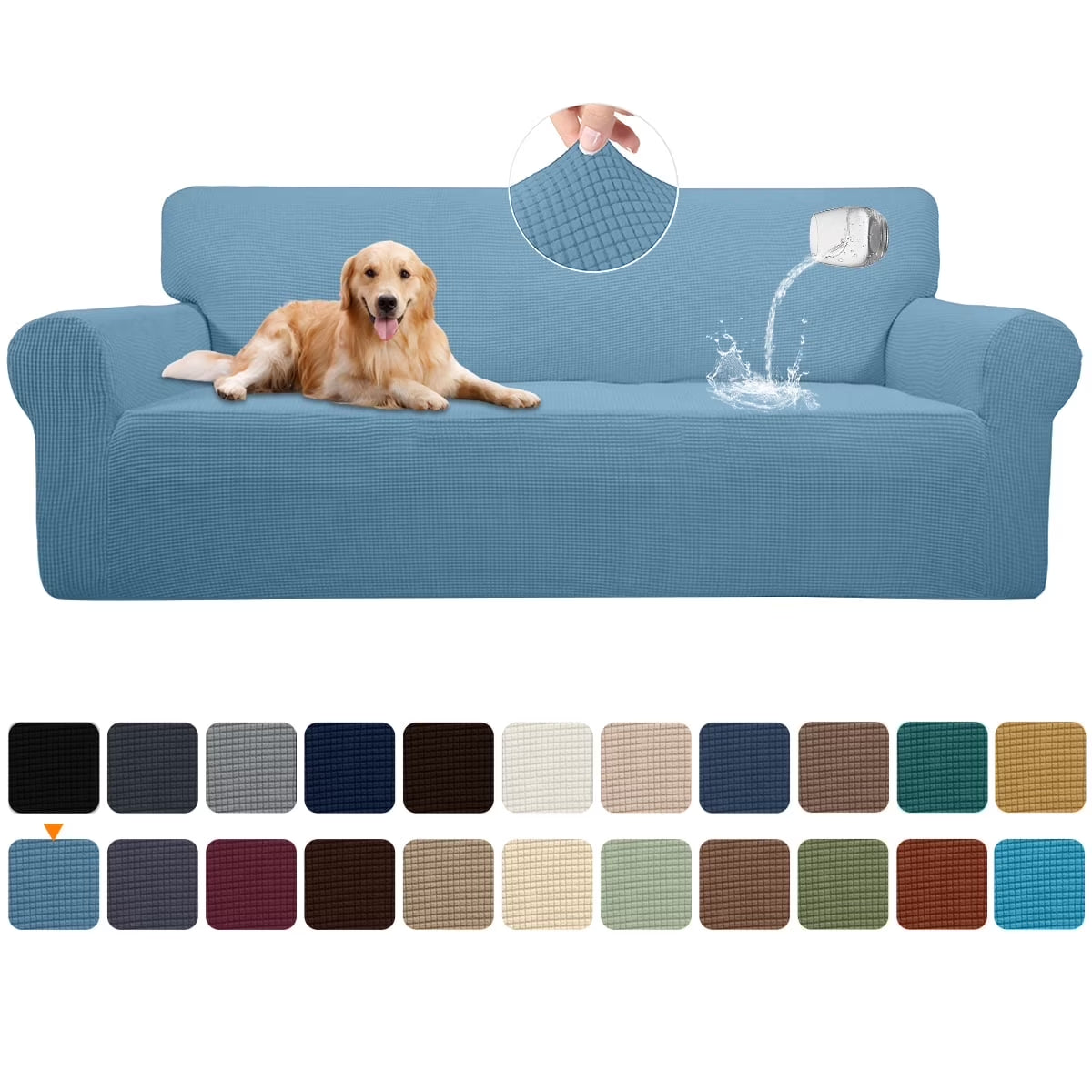 100% Waterproof Sofa Cover Non Slip Couch Cover Stretch Slipcover Leakproof Couch Protector for Kids Dogs Cats Pets, Dust Blue, Sofa
