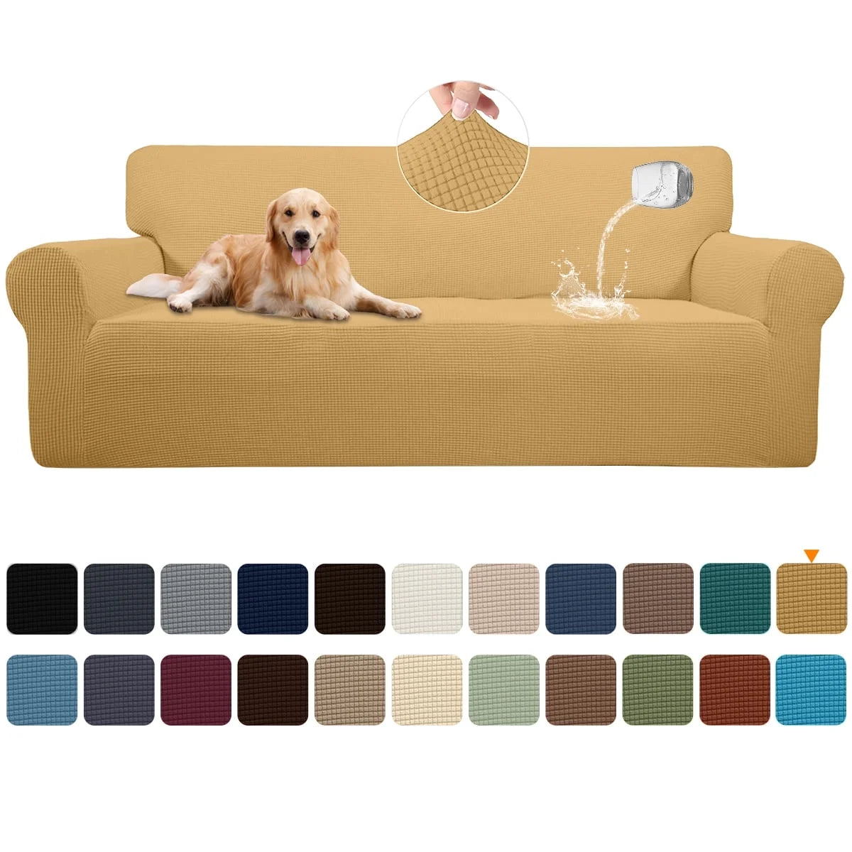 100% Waterproof Sofa Cover Non Slip Couch Cover Stretch Slipcover Leakproof Couch Protector for Kids Dogs Cats Pets, Ginger, Sofa
