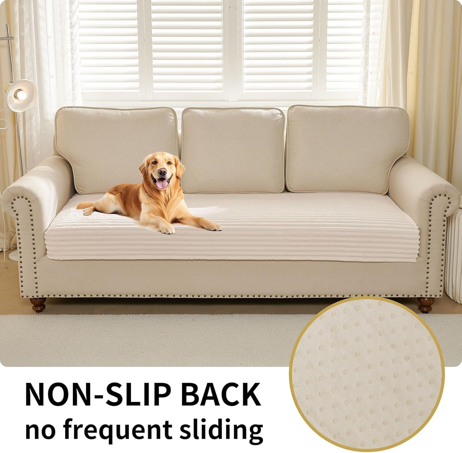 Waterproof Couch Cover for Dogs Washable,Faux Fur Pet Couch Covers for Sofa,Soft Dog Bed Cover Non-Slip Couch Covers for 3 Cushion Couch Sofa Pet Friendly (Off White, 35" X 74")