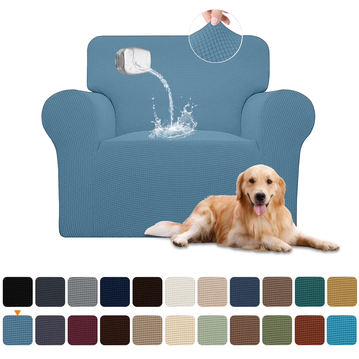 100% Waterproof Sofa Cover Non Slip Couch Cover Stretch Slipcover Leakproof Couch Protector for Kids Dogs Cats Pets, Dust Blue, Chair