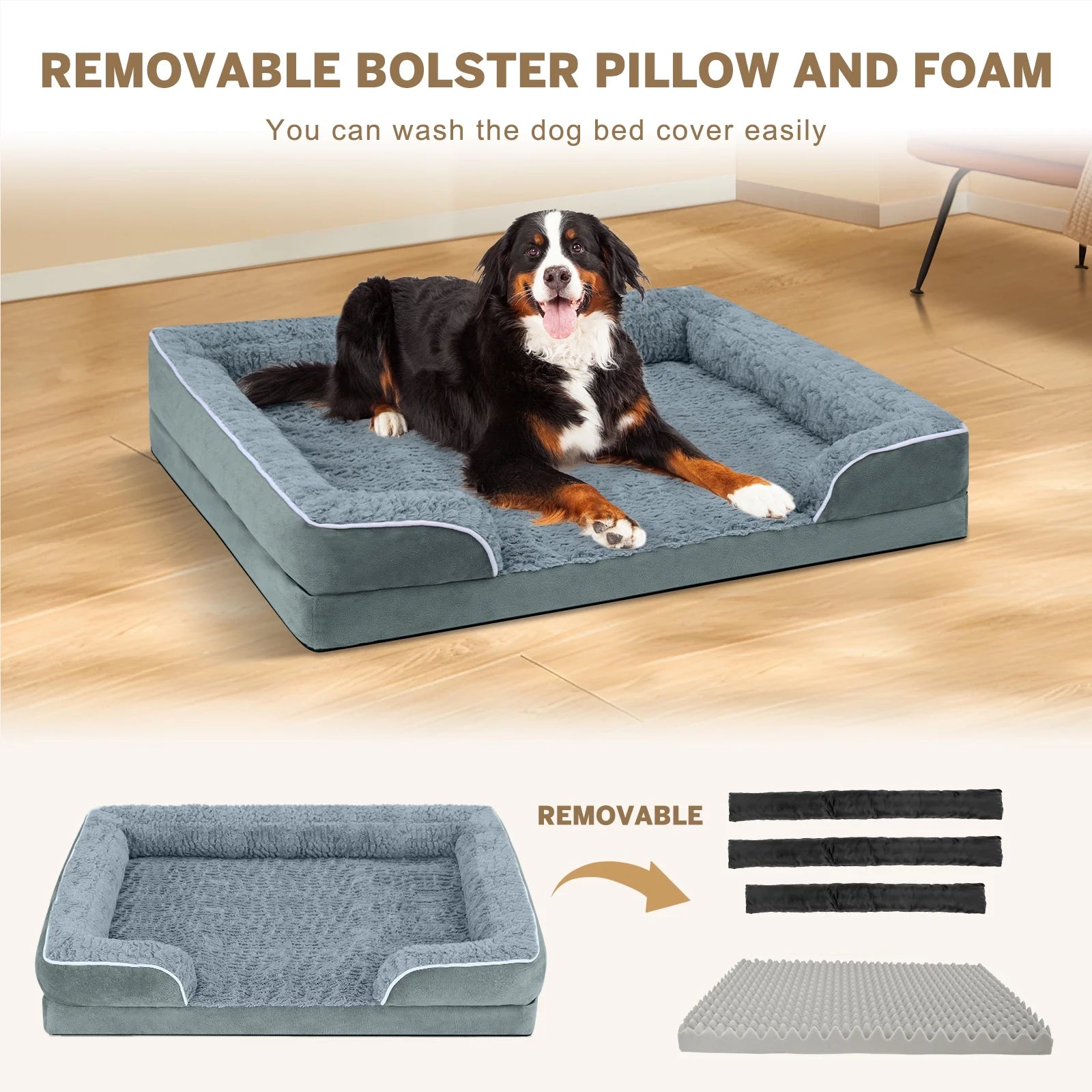 Dog Bed for Medium Small Dogs Waterproof Orthopedic Dog Sofa Bed Non Slip Pet Couch with Removable Washable Cover Supportive Foam M to XXL, Gray