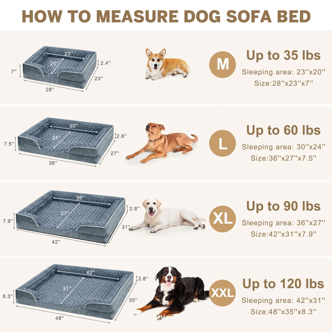 Large Dog Bed for Large Dogs Waterproof Orthopedic Dog Sofa Bed Non Slip Pet Couch with Removable Washable Cover Supportive Foam M to Xxl,Dark Gray