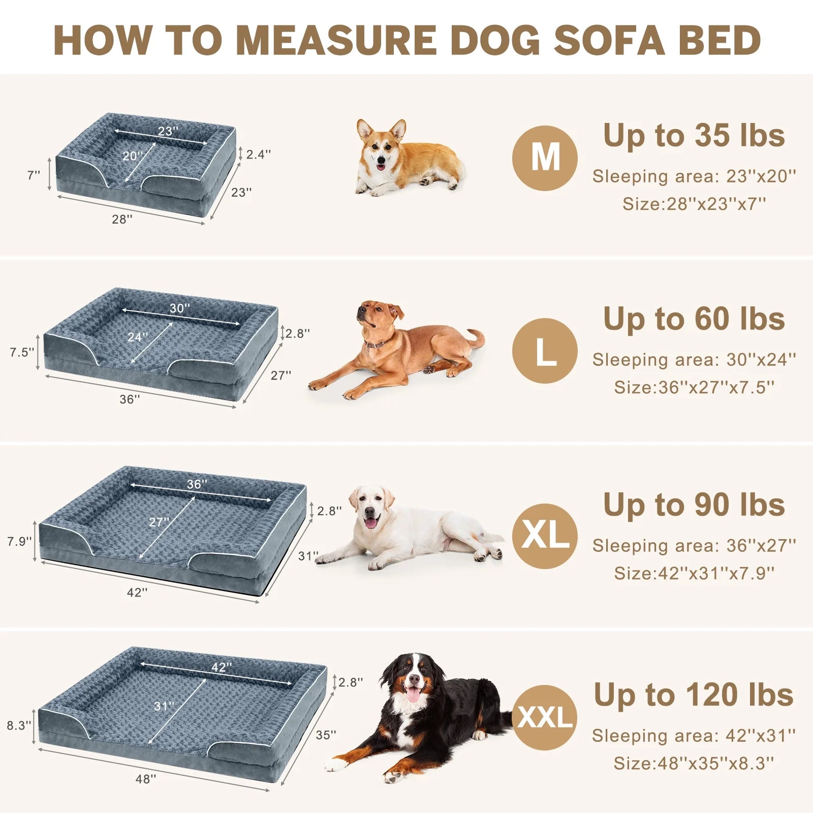 Large Dog Bed for Large Dogs Waterproof Orthopedic Dog Sofa Bed Non Slip Pet Couch with Removable Washable Cover Supportive Foam M to Xxl,Dark Gray