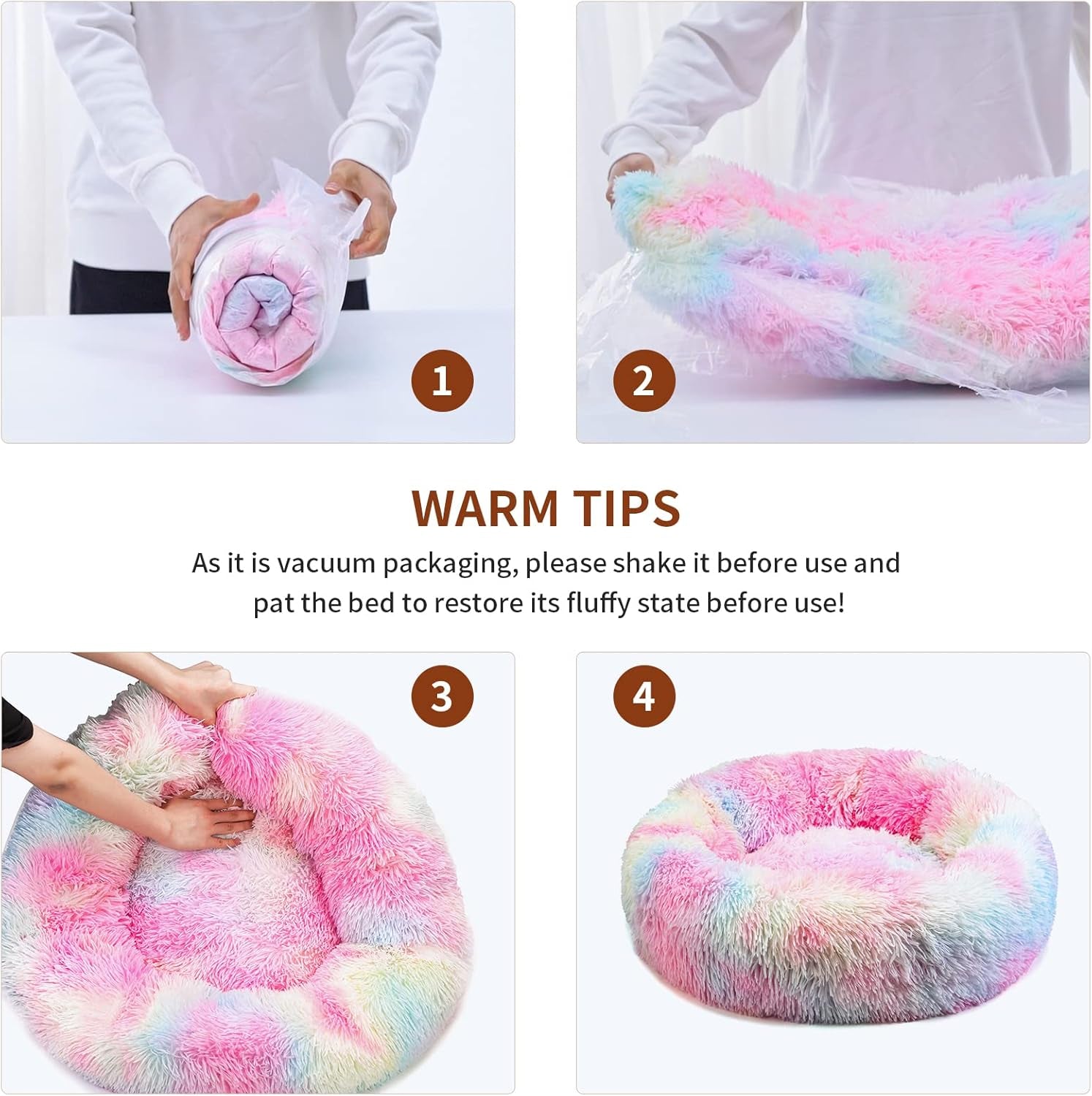 Calming Dog Bed and Cat Bed, anti Anxiety Pet Bed Dog Mat round Fluffy Dog Bed for Large Pets, Cat Beds for Indoor Cats, Comfortable Warm and Washable Dog Beds for Large Dogs (24"/28"/32")