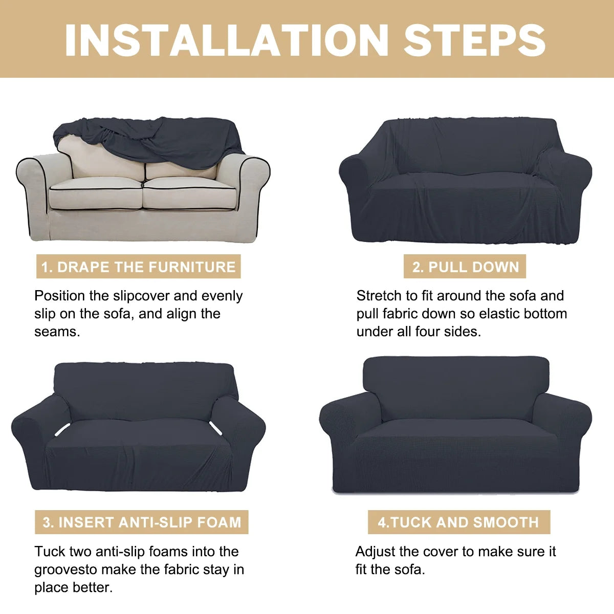 100% Waterproof Sofa Cover Non Slip Couch Cover Stretch Slipcover Leakproof Couch Protector for Kids Dogs Cats Pets, Dark Gray, Sofa
