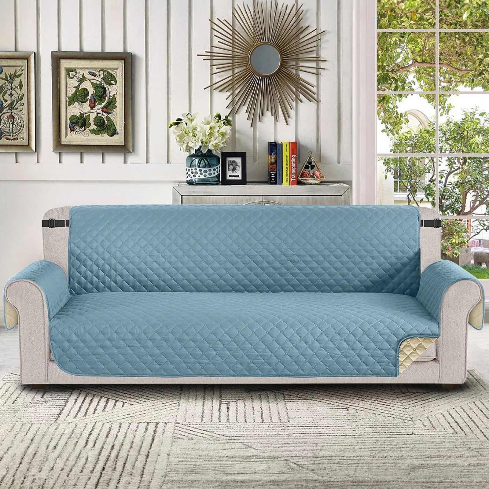 100% Waterproof Sofa Cover anti Slip Couch Cover Machine Washable Slipcover Leakproof Furniture Protector for Dogs Kids Pets, Light Blue, Chair