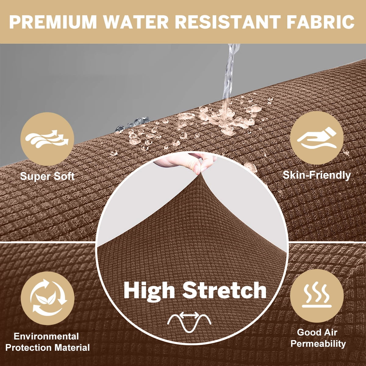 100% Waterproof Sofa Cover Non Slip Couch Cover Stretch Slipcover Leakproof Couch Protector for Kids Dogs Cats Pets, Light Coffee, Oversized Sofa