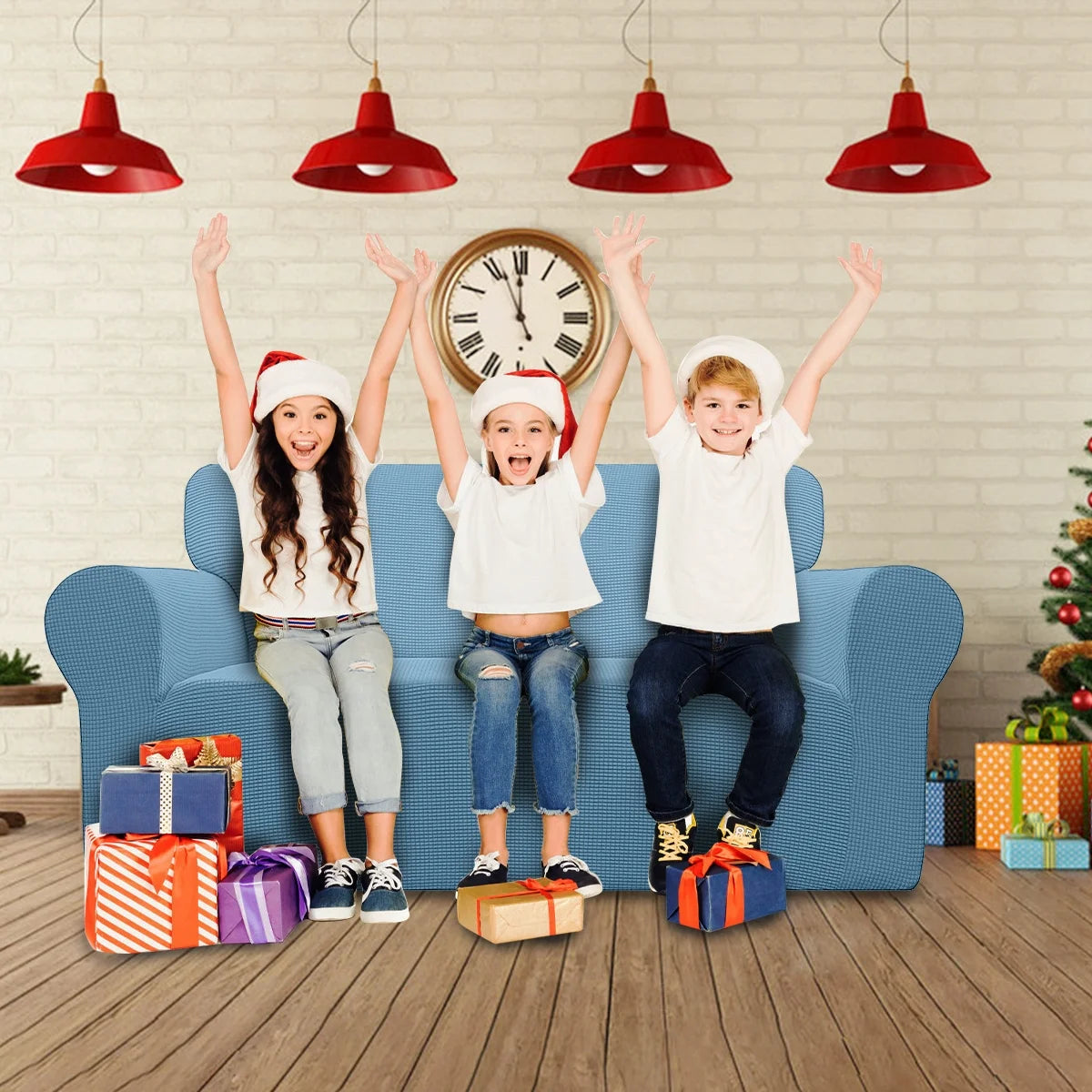 100% Waterproof Sofa Cover Non Slip Couch Cover Stretch Slipcover Leakproof Couch Protector for Kids Dogs Cats Pets, Dust Blue, Chair