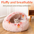 Dog Bed Cuddle Cat Bed Donut Small Pet Medium Cover Washable Clearance Snuggler Soft Plush Attached Blanket round (23.6In Pink)