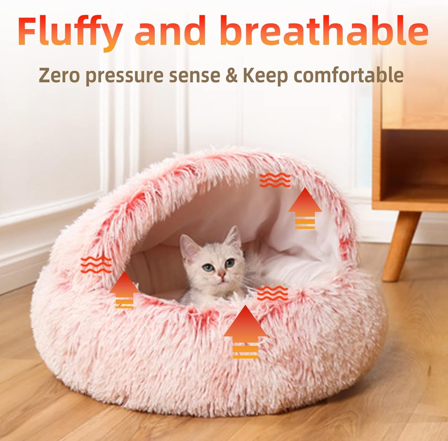Dog Bed Cuddle Cat Bed Donut Small Pet Medium Cover Washable Clearance Snuggler Soft Plush Attached Blanket round (23.6In Pink)
