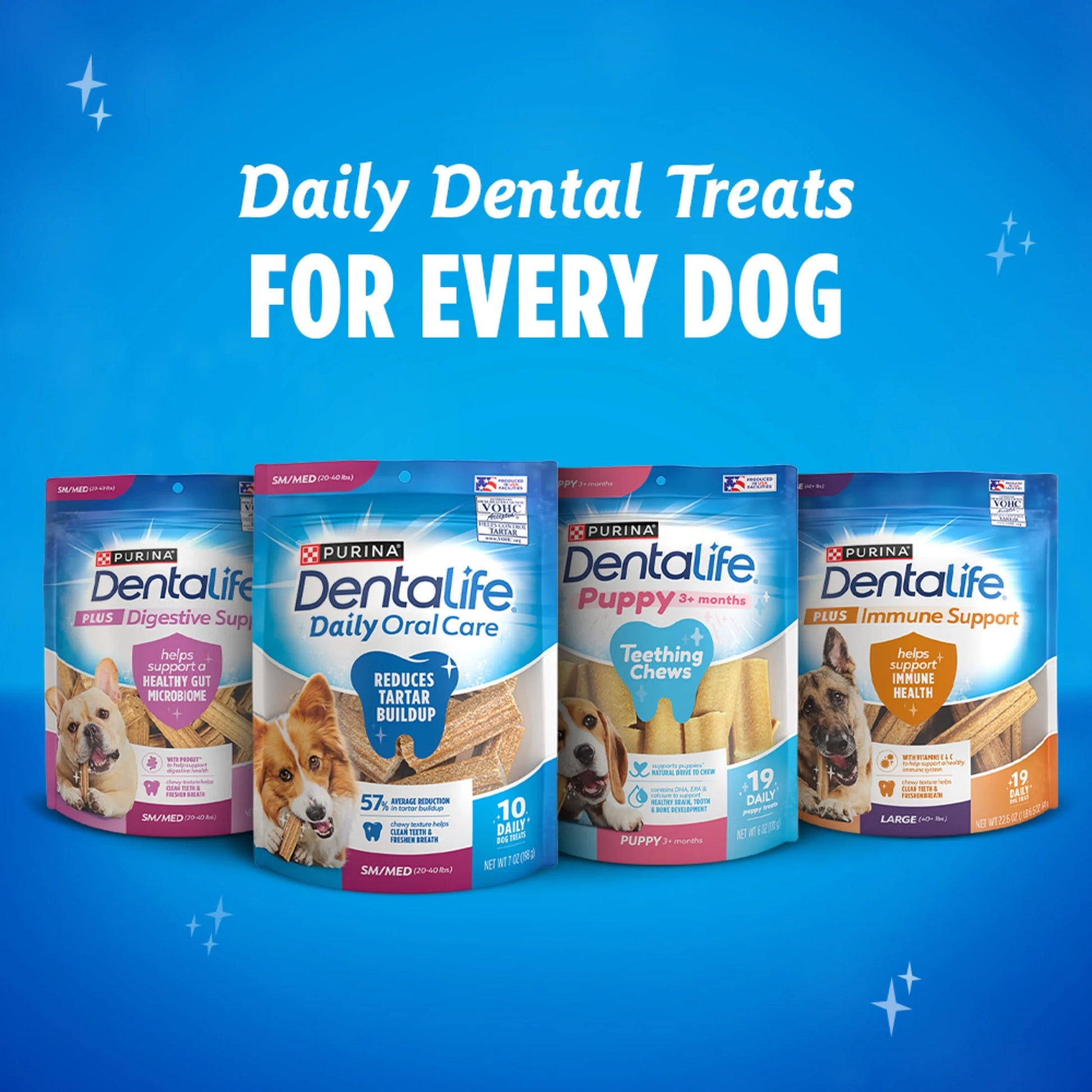 Large dog dental treats pouch with 18 chicken flavor chews