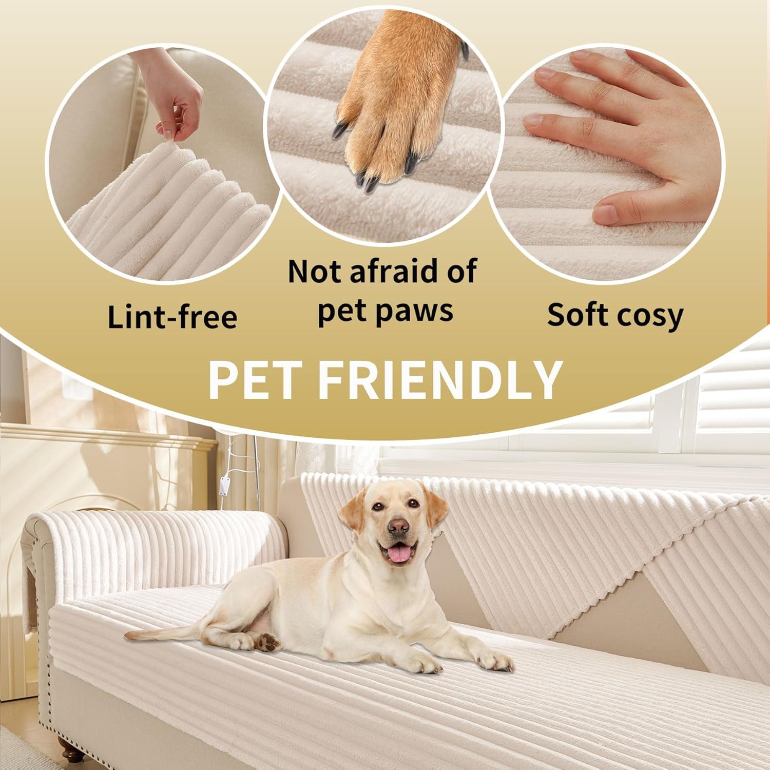 Waterproof Couch Cover for Dogs Washable,Faux Fur Pet Couch Covers for Sofa,Soft Dog Bed Cover Non-Slip Couch Covers for 3 Cushion Couch Sofa Pet Friendly (Off White, 35" X 74")