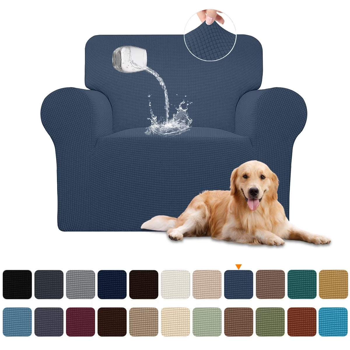 100% Waterproof Sofa Cover Non Slip Couch Cover Stretch Slipcover Leakproof Couch Protector for Kids Dogs Cats Pets, Aegean Blue, Chair