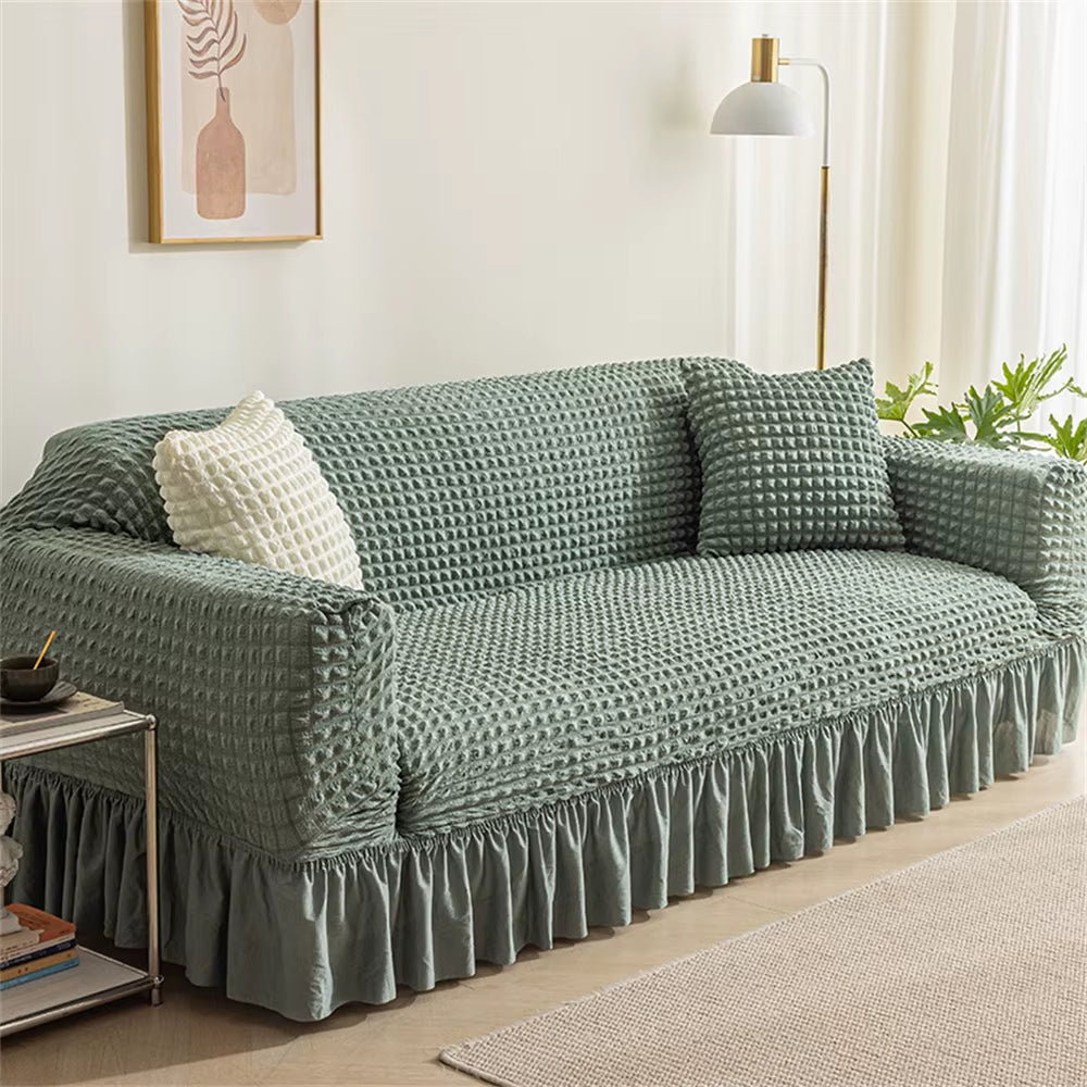 High Elastic Bubble Grid Sofa Cover 1/2/3/4 with Skirt Hem, All Season Universal Pet anti Dirt Couch Covers for Living Room