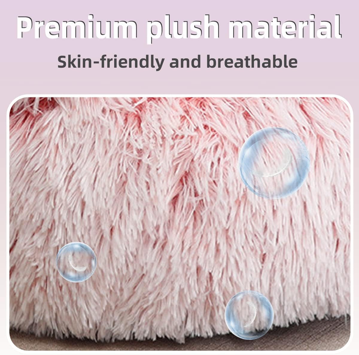 Dog Bed Cuddle Cat Bed Donut Small Pet Medium Cover Washable Clearance Snuggler Soft Plush Attached Blanket round (23.6In Pink)