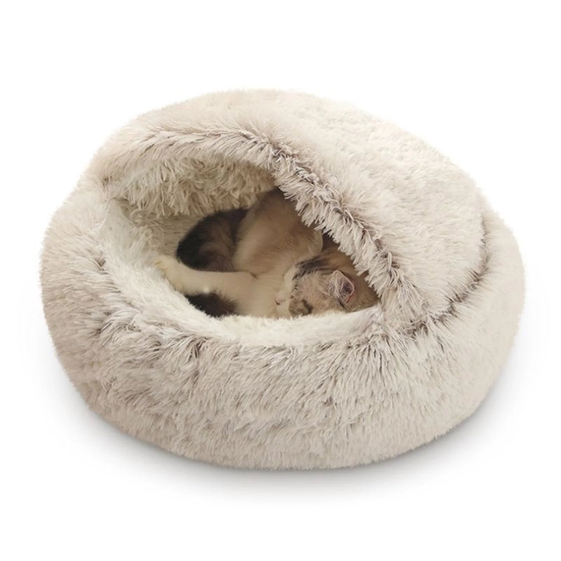 Cat Bed round Plush Hooded Cat Bed Cave, for Indoor Cats or Small Dog Beds, Calming Pet Beds Calm Anti-Nxiety Dog Bed, Waterproof Bottom Washable (16"X16")