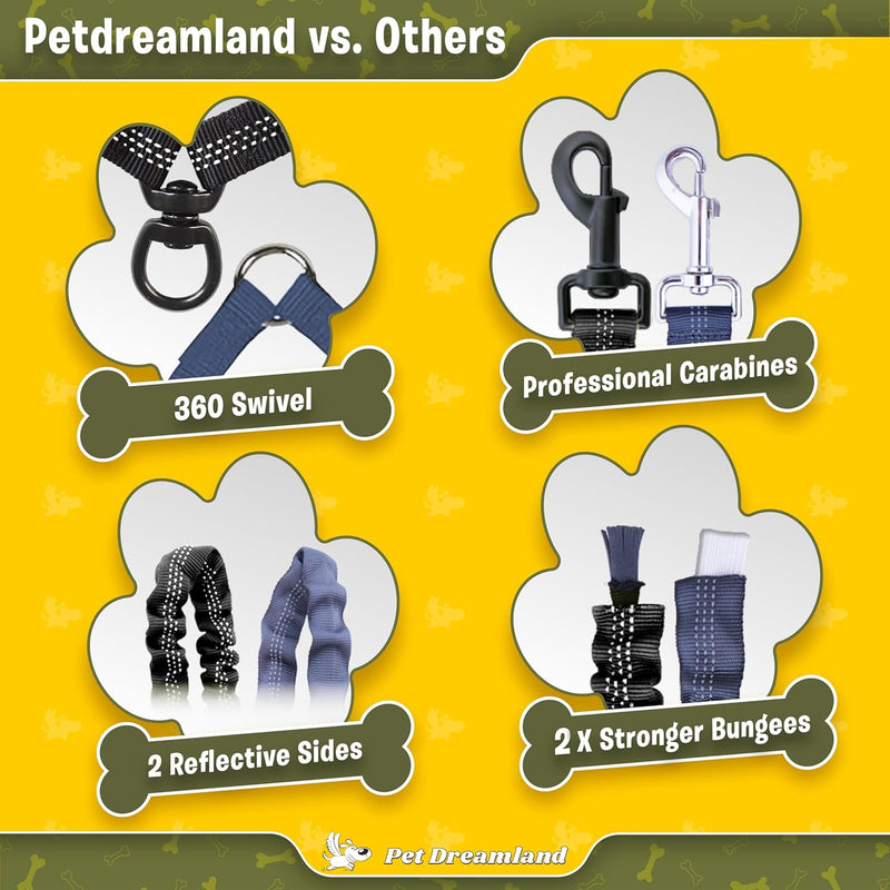 Exquisite Leash Coupler for Two Large Dogs with Tangle-Free Swivel. Dual Dog Attachment, Smooth Walks Guaranteed. You Will Absolutely Love This Amazing Gear for 2 Dogs (Grey & Blue)