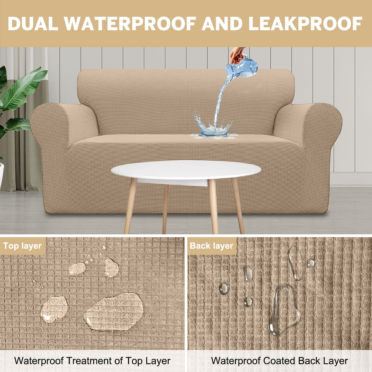 100% Waterproof Sofa Cover Non Slip Couch Cover Stretch Slipcover Leakproof Couch Protector for Kids Dogs Cats Pets, Leather Color, Chair