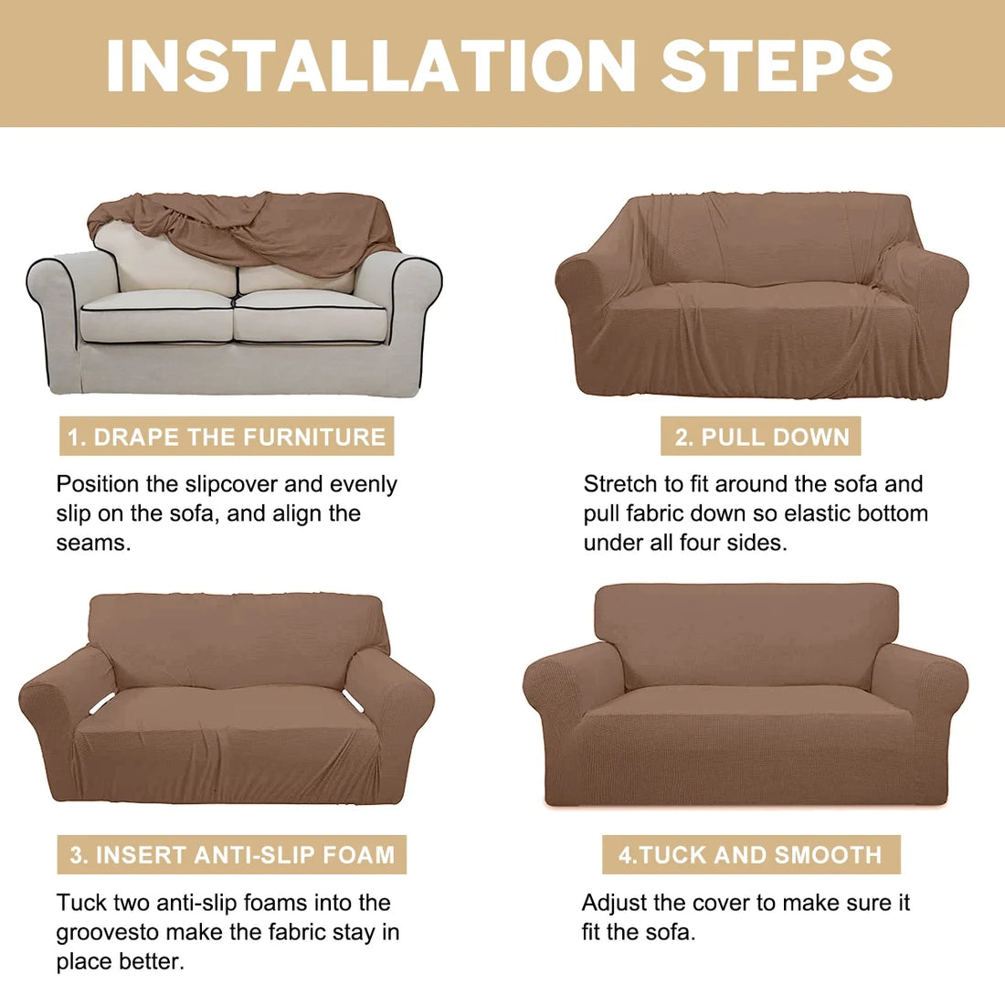 100% Waterproof Sofa Cover Non Slip Couch Cover Stretch Slipcover Leakproof Couch Protector for Kids Dogs Cats Pets, Light Coffee, Oversized Sofa