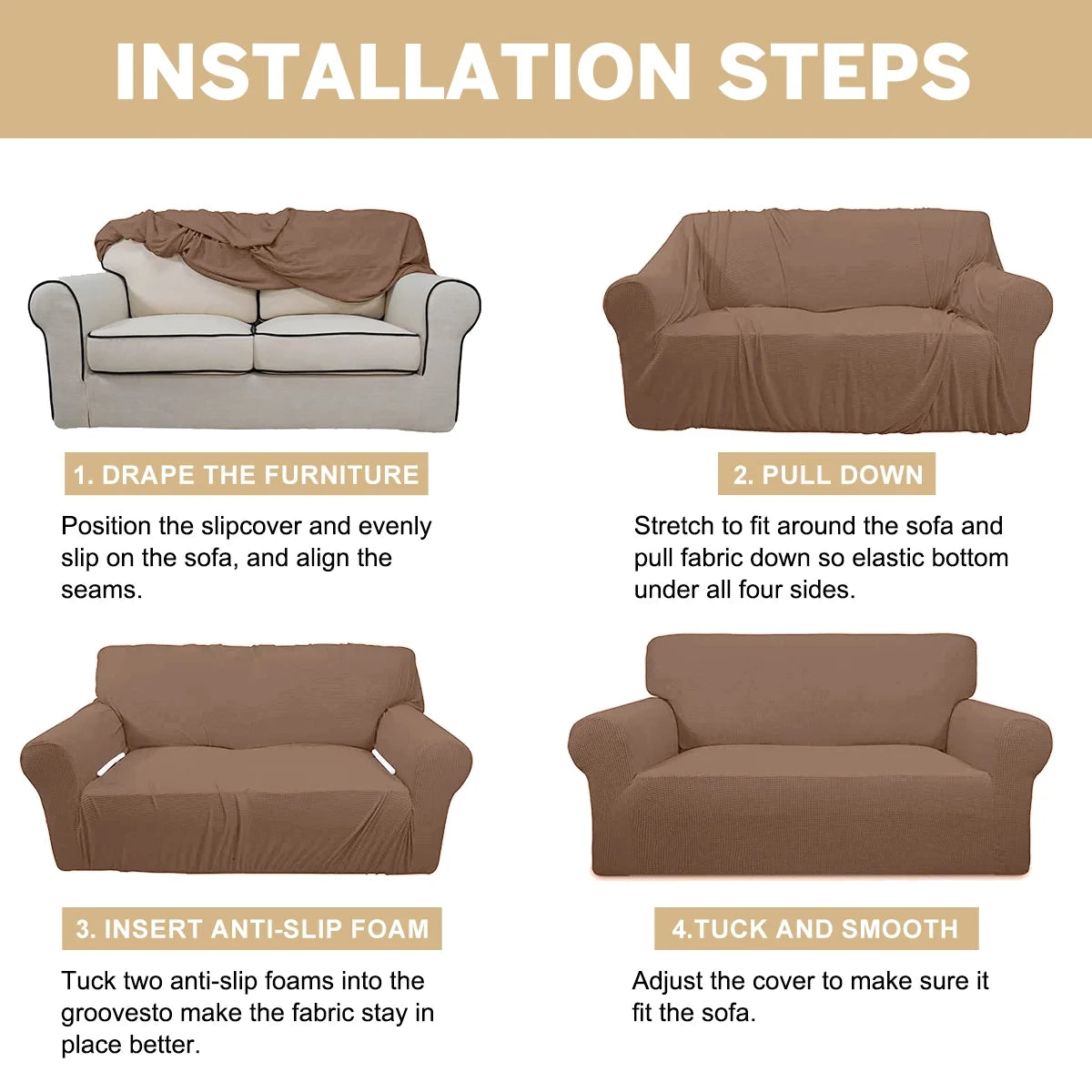 100% Waterproof Sofa Cover Non Slip Couch Cover Stretch Slipcover Leakproof Couch Protector for Kids Dogs Cats Pets, Light Coffee, Oversized Sofa