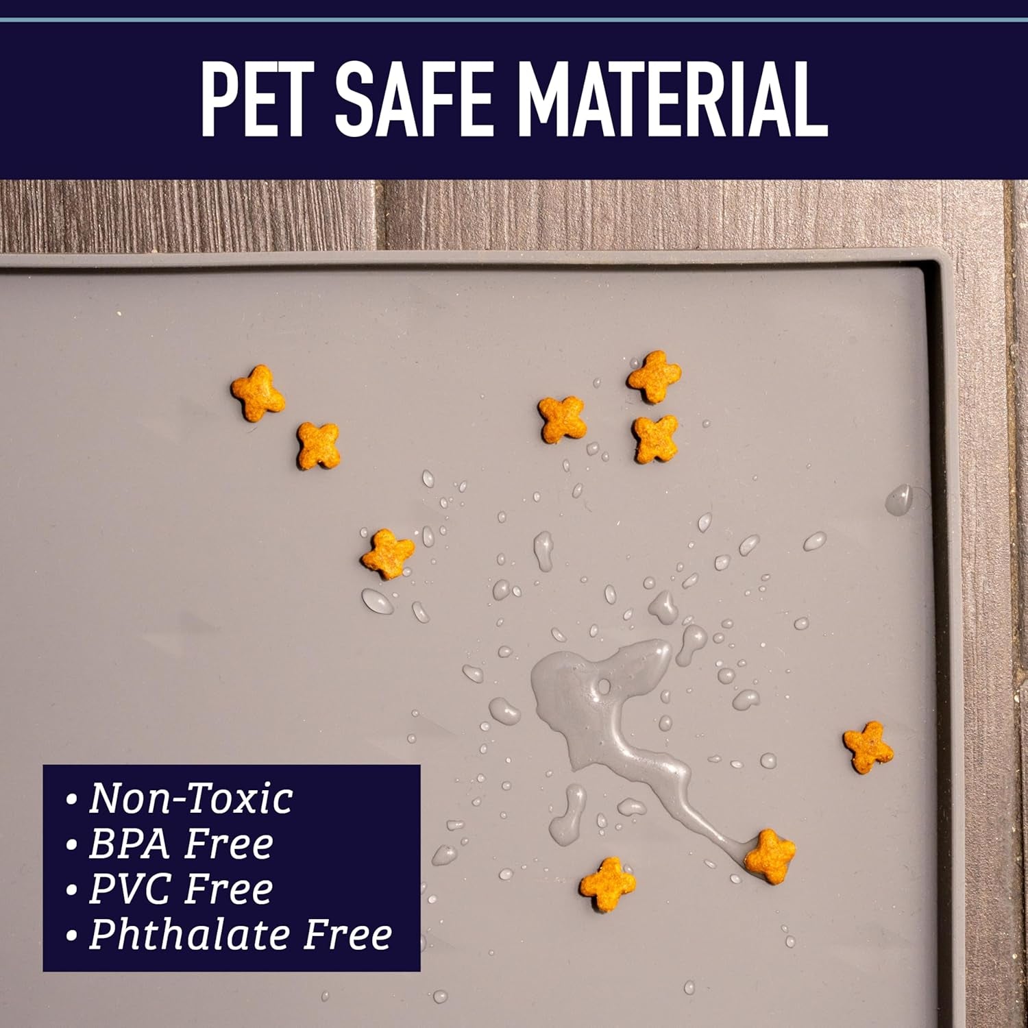 Waterproof Raised-Edge Dog Tray for Food & Water - Silicone Dog Food Mat, Non-Slip Pet Bowl Mat, Dishwasher-Safe Pet Placemat, XL 25 X 17 In, Gray